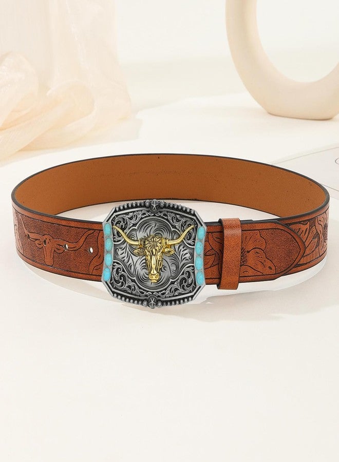 Westscorpbk Western Belt Buckles for Men Women Vintage Bohemian Turquoise Longhorn Rodeo Cowboy Belt Buckle Cowboy Gifts for Women - Image 5